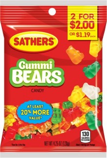 SATHERS 2/$2 GUMMI BEARS 4.25OZ