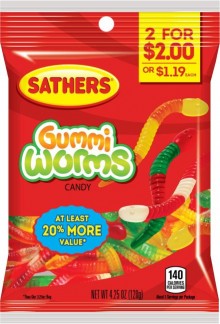 SATHERS 2/$2 GUMMI WORMS 4.25OZ