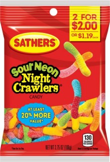 SATHERS 2/$2 SOUR NEON NIGHT CRAWLERS 3.75OZ