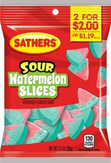 SATHERS 2/$2 SOUR WATERMLEON SLICES 3.5OZ